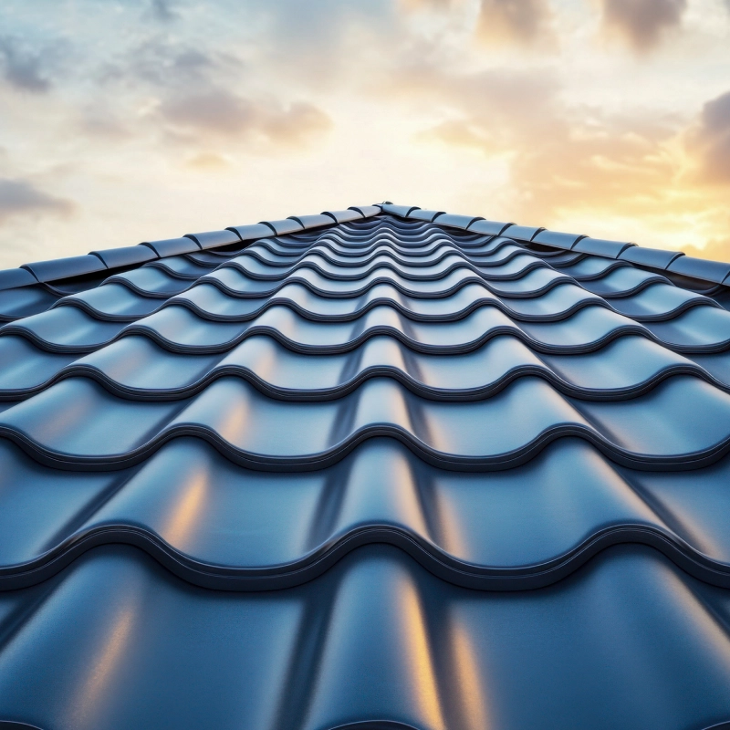 textured dark metal roof tiles shimmering under a beautiful cloudy sky at sunset modern building material for durable house construction and renovation free photo 1